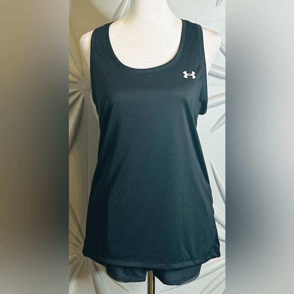 Under Armour NWT SZ S women’s black “velocity” solid tank w/racer back, bust 38” - Picture 3 of 6